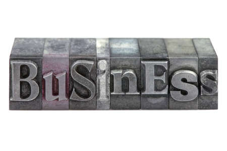 The word Business in old letterpress printing blocks isolated on a white background.の写真素材