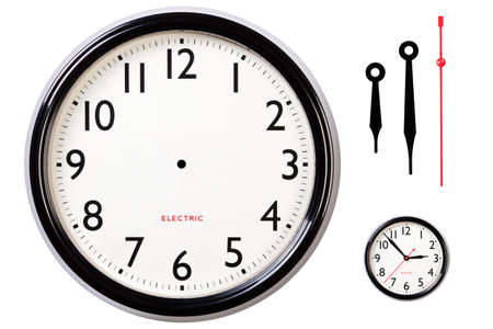 Photo of a blank electric clock face with arabic numerals plus hour, minute and second hands to make your own time, centre dot for hand placement and I've also included a small version of the original for guidance. Clipping path included for clock. Photo of a blank electric clock face with arabic numerals plus hour, minute and second hands to make your own time, centre dot for hand placement and I've also included a small version of the original for guidance. Clipping path included for clock.