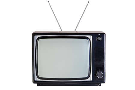 Photo of an old retro black and white tv set, isolated on a white background, with Clipping paths for television and the screen.の写真素材