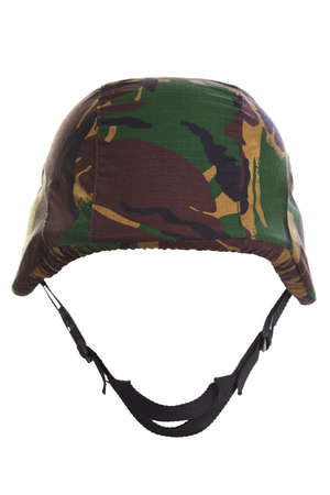 a camouflage helmet cut out on a white background. の写真素材