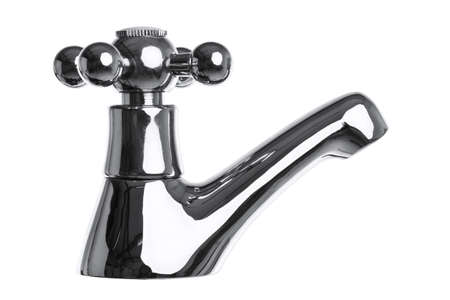 Photo of a chrome tap or faucet isolated on a white background with clipping path.の写真素材