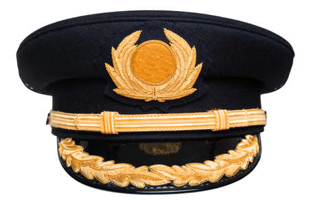 an airline pilots hat or cap with gold insignia