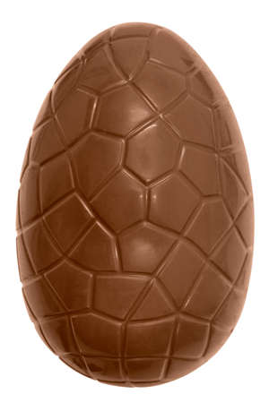 Photo of a chocolate easter egg isolated on a plain white background with clipping path.の写真素材
