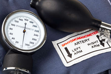 Photo of a Sphygmomanometer, the medical tool used to measure blood pressure.