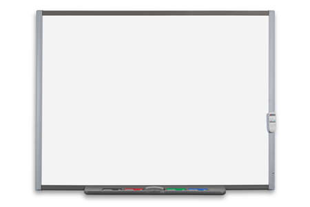 School interactive whiteboard or IWB with remote control, isolated on a white background. Clipping path provided for both the board and screen.の写真素材