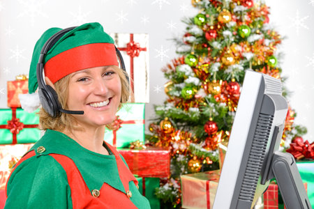 A member of the Elf customer support team ready to take your call at the North Pole.の写真素材