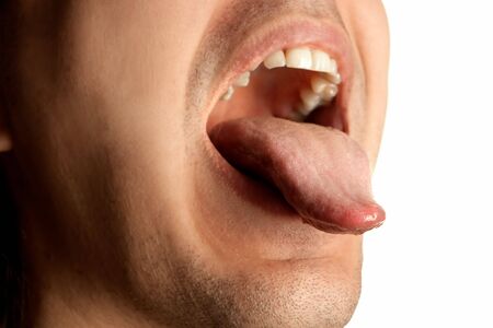 mouth wide opened showin tongueの写真素材