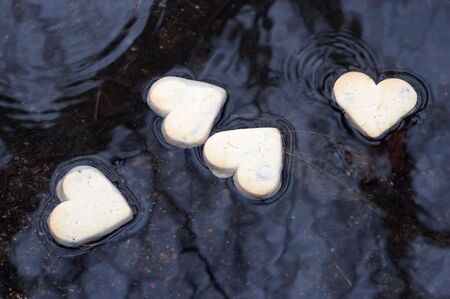 four hearts in the waterの写真素材