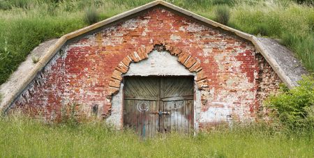 gates surrounded by grassの写真素材