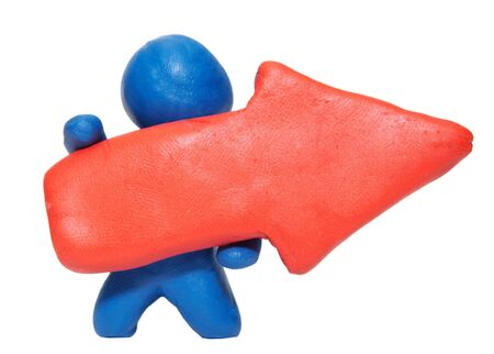 modelling clay man holding arrowの写真素材