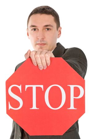 holding stop sign