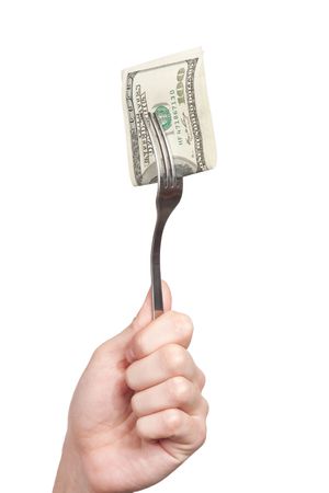 fork with hundred dollar bill