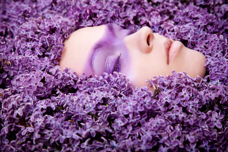 fashion portrait in lilacの写真素材