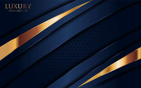 Luxury navy blue background combine with golden lines element. Graphic design template.のイラスト素材