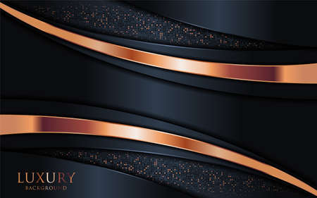 Luxury dark background combine with golden bronze lines and dots element. Graphic design templateのイラスト素材