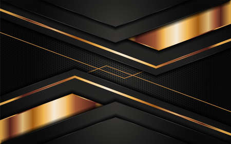 Modern abstract black background combine with golden lines element. Graphic design element.のイラスト素材