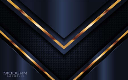 Modern dark navy background with abstract shape and golden lines element. Graphic design element.のイラスト素材
