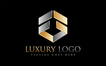 Abstract 3d Luxury Square Logo Design. Modern Gold and Silver Usable For Modern Shield Logo Design.のイラスト素材