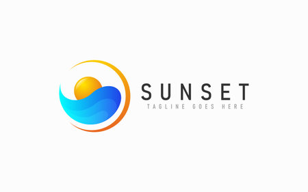Abstract Sunset logo Design with Wave and Sun Shape Combinationのイラスト素材