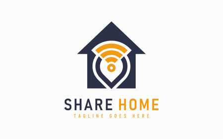 Wifi Share Home Location Logo Design. Usable For Business, Security, Tech, Services Company. Vector Logo Design Illustration. Graphic Design Element.のイラスト素材