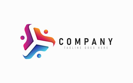 Abstract Colorful People Group With Triangle Tech Concept Logo Design. Usable For Business, Community, Industrial, Foundation, Security, Tech, Services Company. Vector Logo Design Illustration. Graphic Design Element.のイラスト素材
