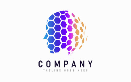Abstract Human Logo Combine With Digital Hexagon Pieces. Usable For Business, Community, Industrial, Security, Tech, Services Company. Vector Logo Design Illustration. Graphic Design Element.のイラスト素材