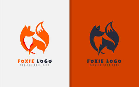 Orange Fox Logo Design. Usable For Business, Community, Foundation, Tech, Services Company. Vector Logo Design Illustration. Graphic Design Element.のイラスト素材