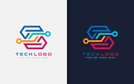 Abstract Technology Logo Design. Modern Colorful Futuristic Line Symbol Design, Usable For Business, Community, Industrial, Tech, Services Company. Flat Vector Logo Design Illustration. Graphic Design Element.のイラスト素材
