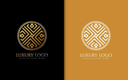 Luxury Logo Design with Circular Geometric Lines Concept. Vector Logo Illustration. Graphic Design Element.のイラスト素材