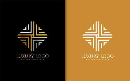 Luxury Logo With Square and Abstract Geometric Lines Concept. Vector Logo Illustration. Graphic Design Element.のイラスト素材