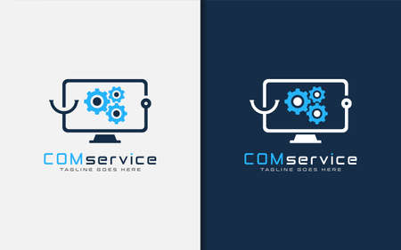 Computer Service Logo Design. Vector Tech Service Logo Illustration. Graphic Design Element.のイラスト素材