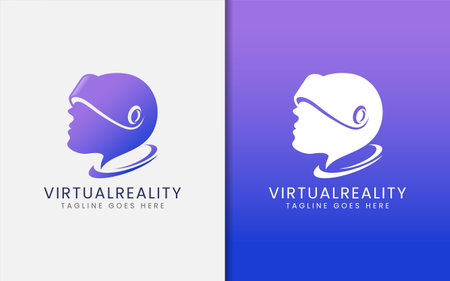 Creative Virtual Reality Tech Logo Design. Someone using A Virtual Reality Kits Concept. Vector Logo Illustration. Graphic Design Element.のイラスト素材