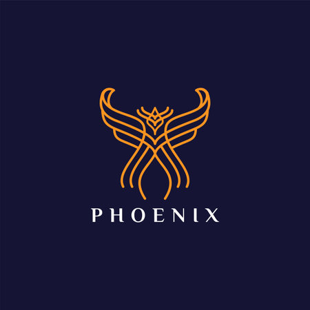 Abstract Orange Phoenix Made From Modern Lines Combination Logo Design. Vector Logo Illustration. Graphic Design Element.のイラスト素材