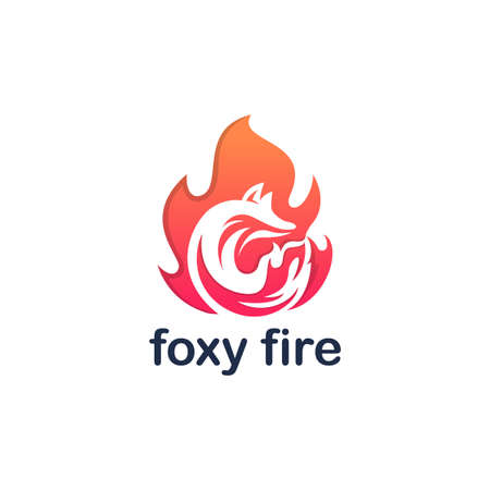 Abstract Fire Shape Combined with Fox Silhouette Logo Design. Vector Logo Illustration. Graphic Design Element.のイラスト素材