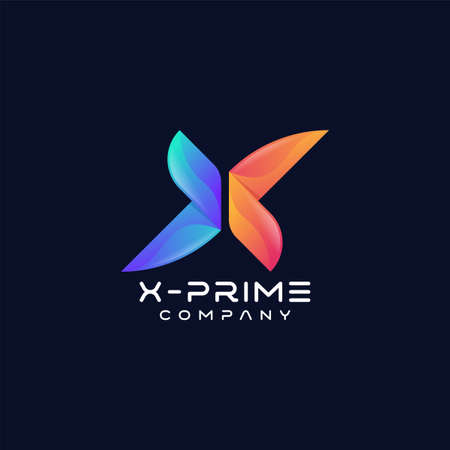 Abstract Initial Letter X made From 2 Colorful Gradient Lines Combination. Vector Graphic Illustration. Graphic Design Element.のイラスト素材