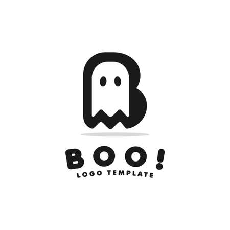 Abstract Initial Letter B Combined with Cute Ghost Silhouette Logo Design. Graphic Design Element.のイラスト素材