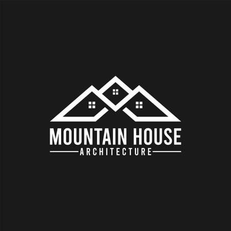 Abstract House Architecture Logo Design With Mountain Shape Concept, Isolated on Black Background. Graphic Design Element.のイラスト素材