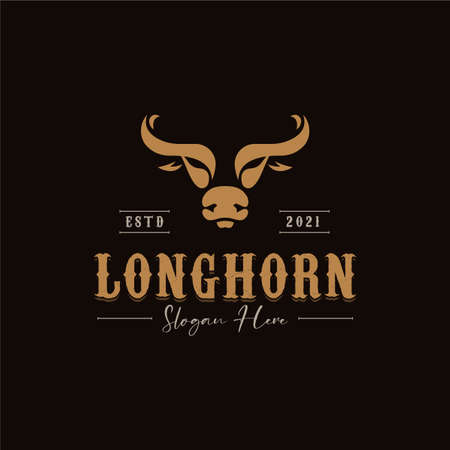 Longhorn Bull Buffalo Cow with Vintage Retro Western Concept Logo Design. Graphic Design Element.のイラスト素材