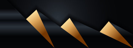 Black Background with Abstract Gold and Black 3d Triangle Style Concept. Graphic Design Element.のイラスト素材