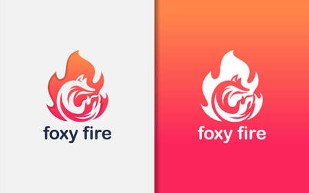 Abstract Fire Shape Combined with Fox Silhouette Logo Design. Vector Logo Illustration. Graphic Design Element.のイラスト素材