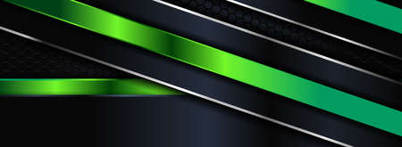 Tech Futuristic Navy Background with Silver and Green Element Combination Concept. Graphic Design...