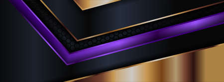 Tech Futuristic Navy Background with Gold and Purple Element Combination Concept. Graphic Design Elementのイラスト素材