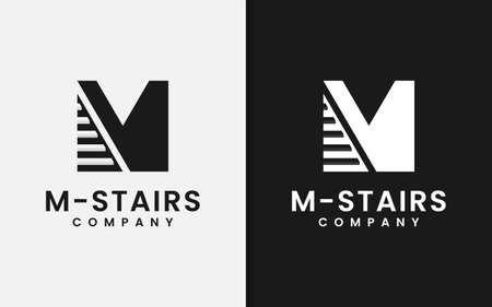 Abstract Initial Letter M Logo Design Combined with Stair Shape Concept. Flat Vector Logo Illustration. Graphic Design Element.のイラスト素材