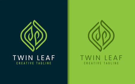 Creative Logo Design with Two Green Leaf Combination Concept. Graphic Design Element.のイラスト素材