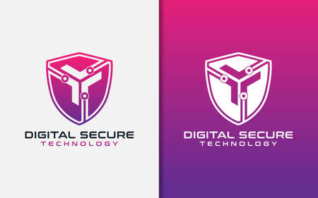 Digital Secure Shield Technology Logo Design. Vector Logo Illustration. Graphic Design Element.のイラスト素材