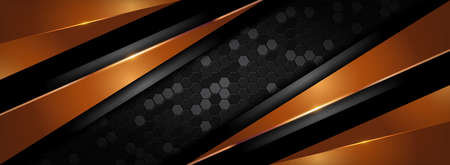 Modern Dark and Golden Orange Combination Background with Futuristic Overlap Layered Style Concept. Graphic Design Element.のイラスト素材
