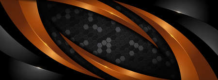 Modern Dark and Golden Orange Combination Background with Futuristic Overlap Layered Style Concept. Graphic Design Element.のイラスト素材