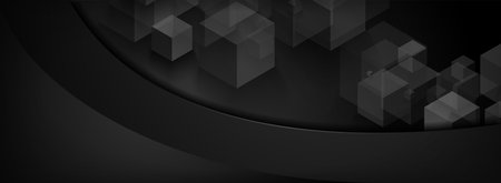 Abstract Black Background Combined with Digital Cubic Design. Modern Futuristic Background Design. Graphic Design Element.のイラスト素材