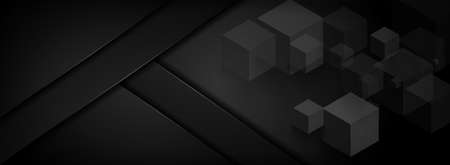 Abstract Black Background Combined with Digital Cubic Design. Modern Futuristic Background Design. Graphic Design Element.のイラスト素材