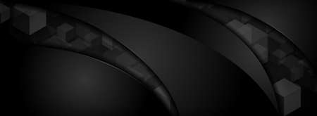 Abstract Black Background Combined with Digital Cubic Design. Modern Futuristic Background Design. Graphic Design Element.のイラスト素材